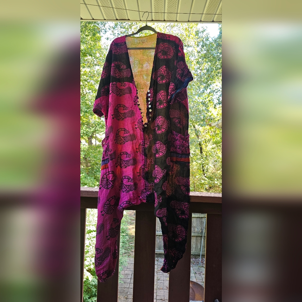 Pink and Black Patterned Button-Up Top